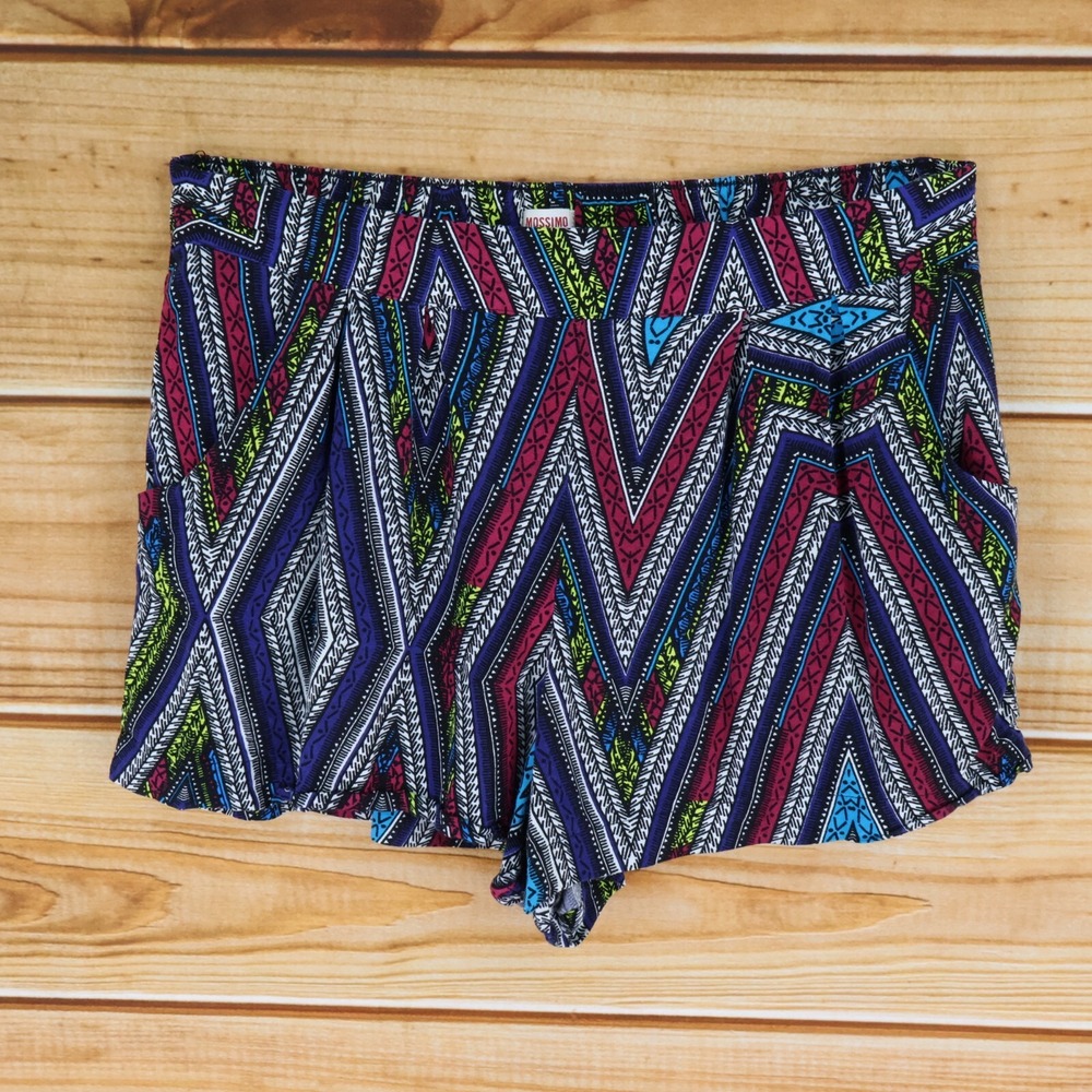 Mossimo Shorts Womens Sz L‎ Multicolor Geometric Pockets Stretch Waist High Rise